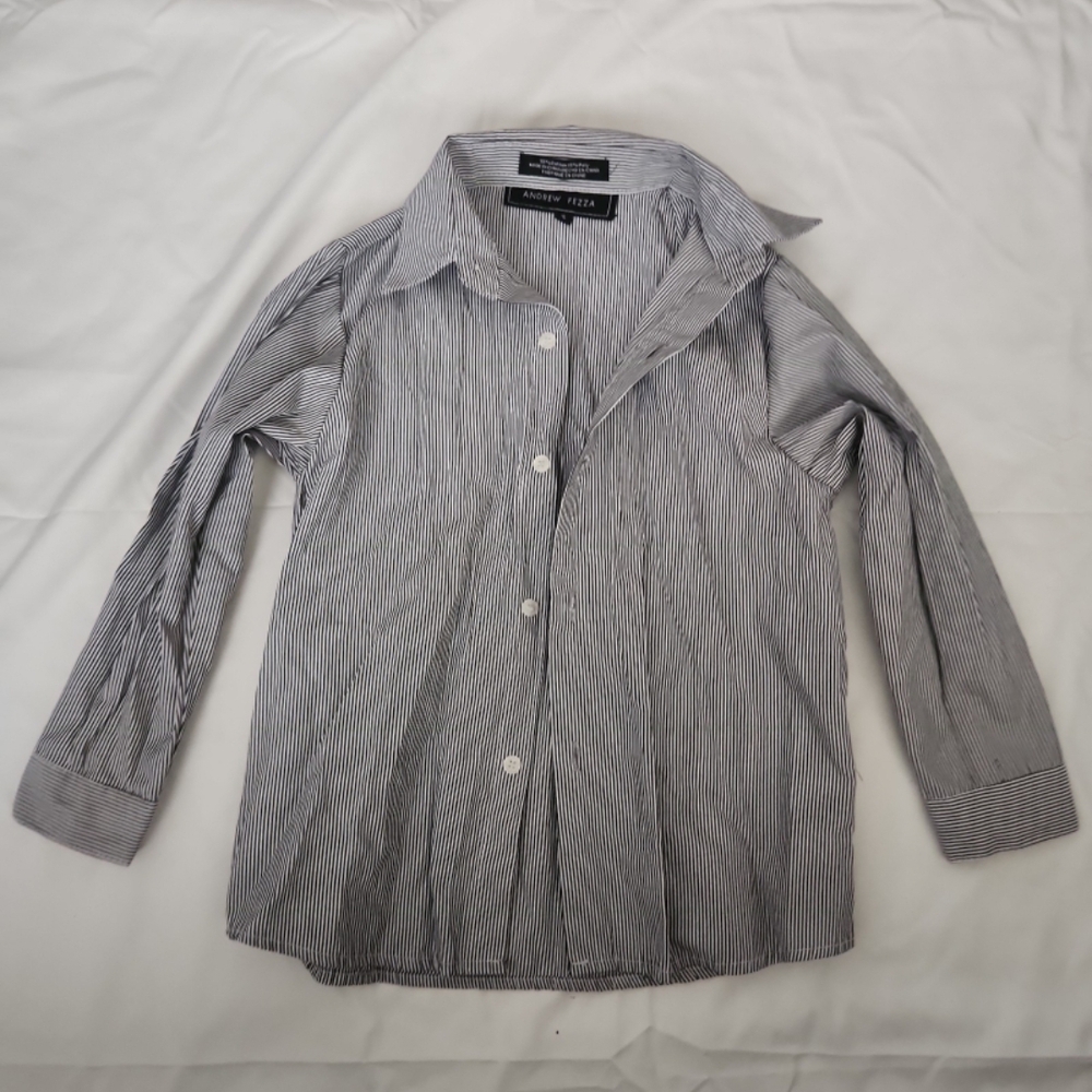 Andrew fezza boys size 5 black pinstripe button shirt #DD2